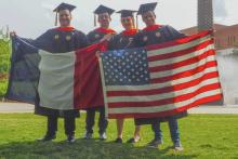 Photo of Georgia Tech-Lorraine master's graduate students in cap and gown